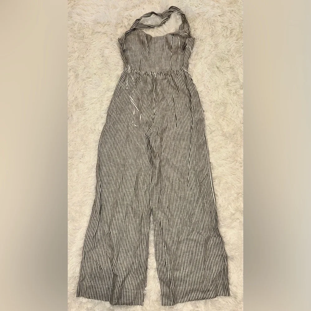 NEW Reformation Autumn Linen Jumpsuit Vineyard Stripes Size 2